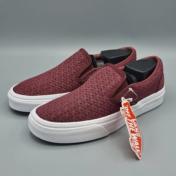 NEW Womens Vans Classic Slip-On Suede Dark Pink Embossed Weave Sneaker Shoes 5 - Picture 2 of 7